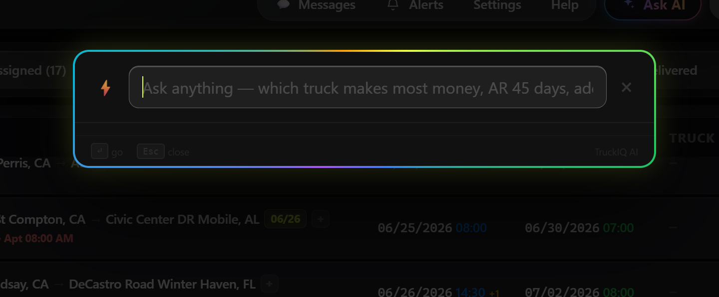 TruckIQ Ask AI — query your entire operation in plain English